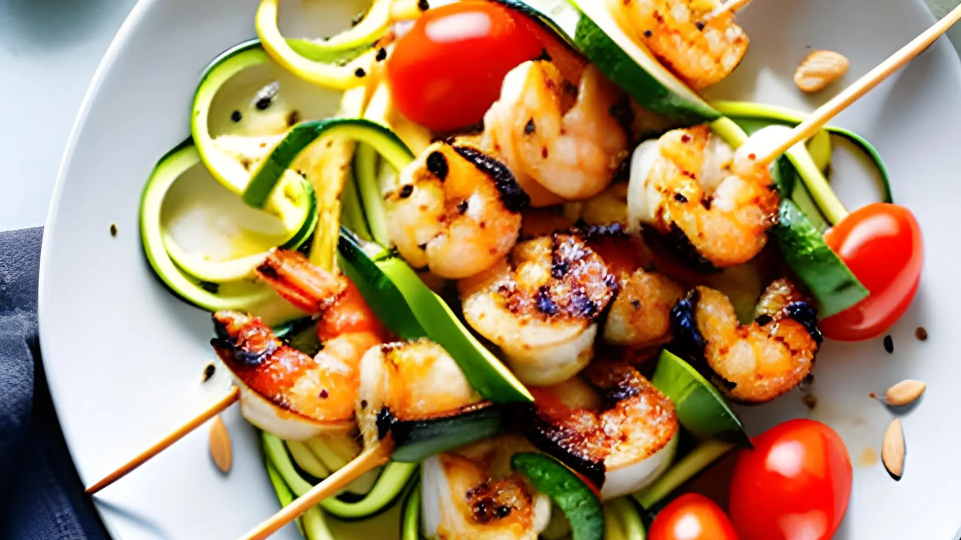 Grilled Shrimp Skewers with Zucchini Noodles