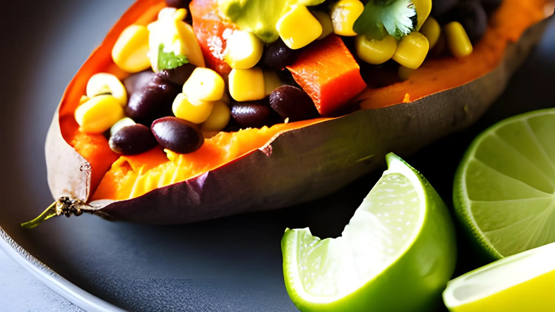 Baked Sweet Potato with Black Bean and Corn Salsa